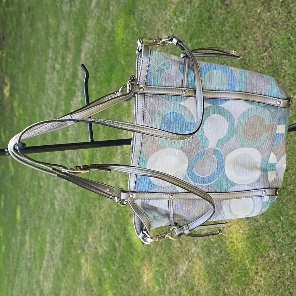 Coach Audrey Metallic Graphic Op Art Cinched Tote 19573 Shoulder Handbag Purse - Picture 3 of 14